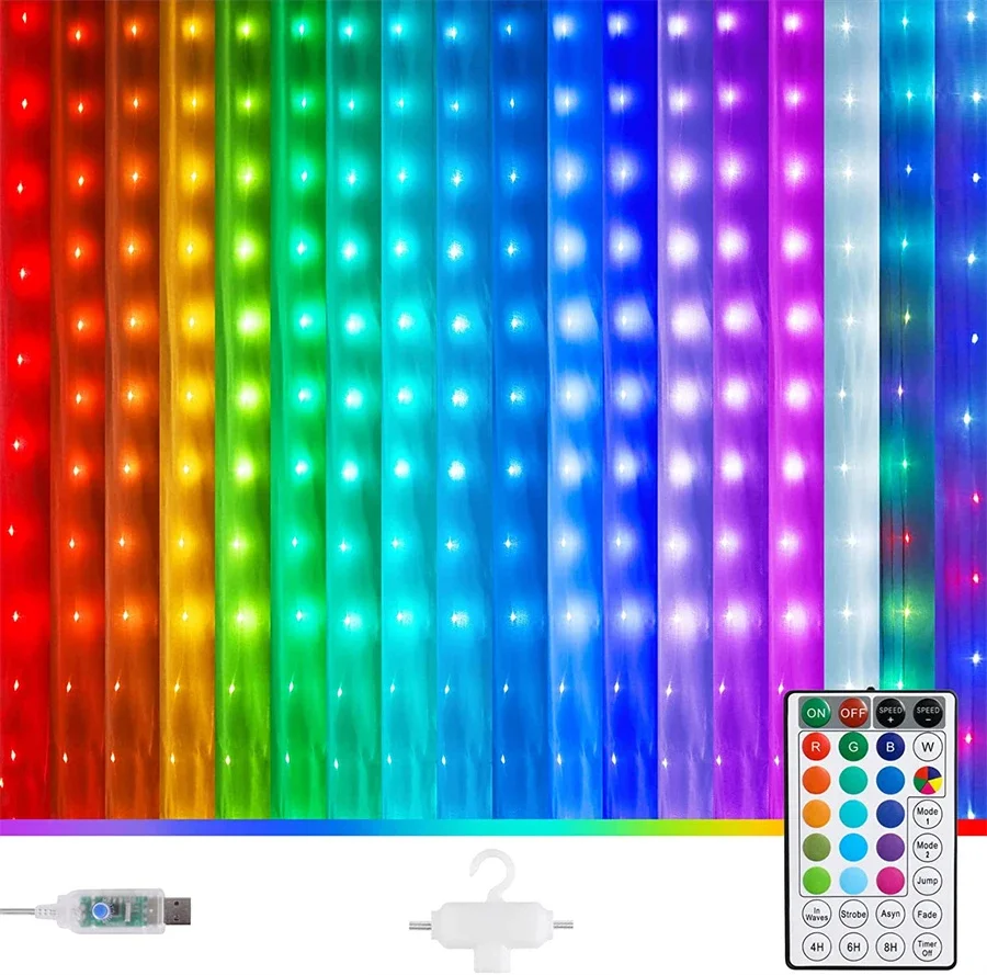 LED Window Curtain Light RGB Color Changing PVC Fairy Light Garland With Remote 3X1M 3X3M Icicle Light For Party Wedding Decor