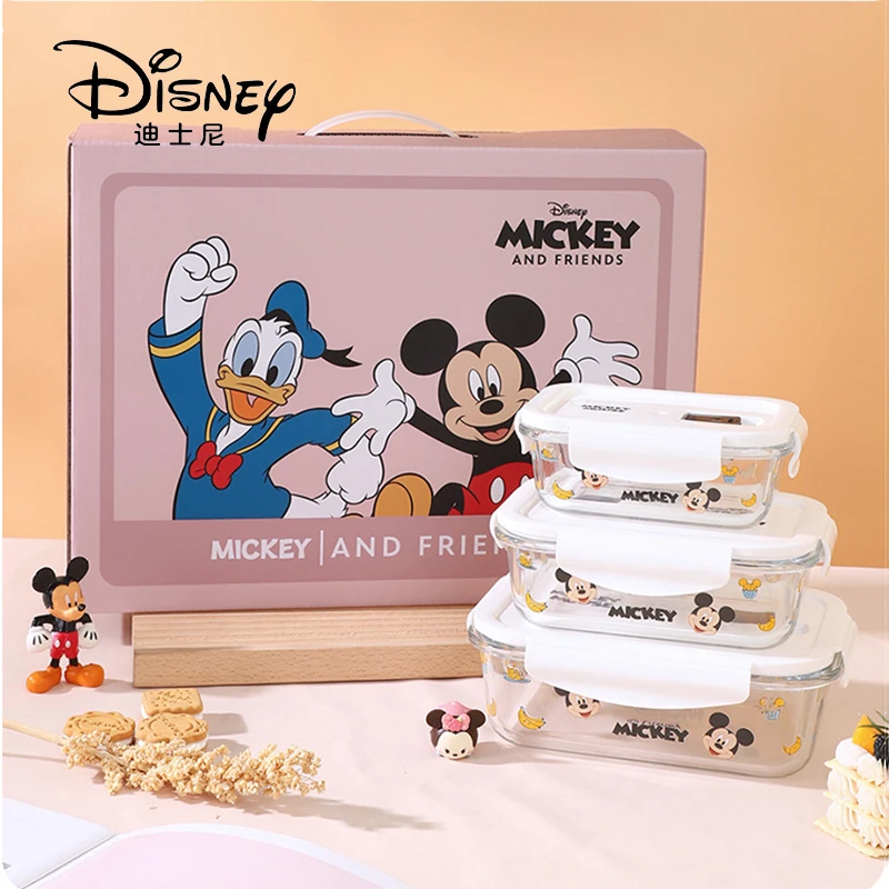 

Disney Lunch Box Glass Crisper Three-piece Cute Can Be Heated By Microwave Oven With Lid Lunch Box For Student And Office Worker