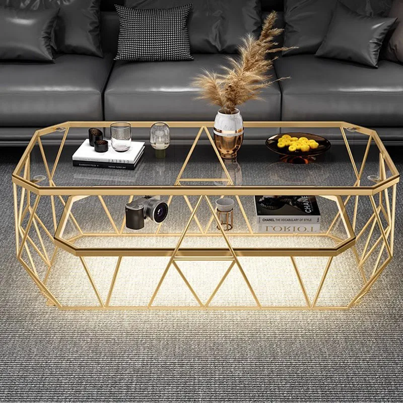 Shelf Low Metal Coffee Table Black Glass Transparent Minimalist Nordic Coffee Table Living Room Hotel Mesa Auxiliar Furniture