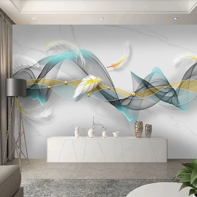 

Custom 3D Mural Wallpaper For Bedroom Walls Luxury House Decoration Wall Paper Smoke Feathers On Marble Background Wall Painting