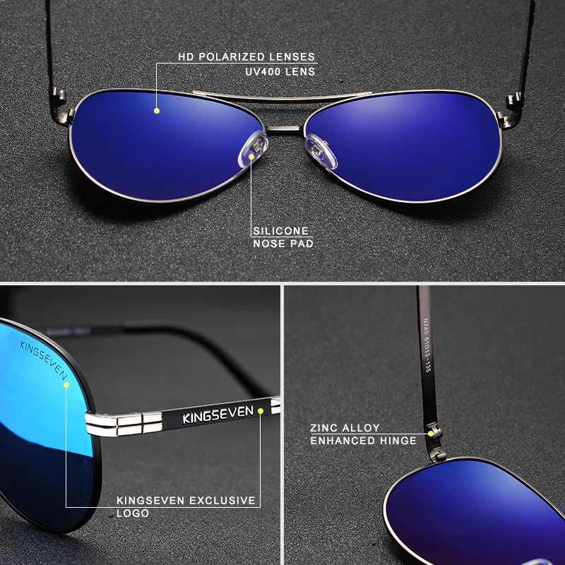 KINGSEVEN Brand Men\'s Glasses Pilot HD Polarized Sunglasses For Men/Women Fishing Driving Eyewear  UV400