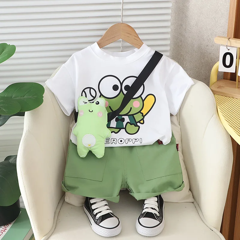 

Summer Korean Children's Small Frog Bag Short Sleeve + Pants Two-Piece Summer Children's Suit 1-5 Years Old