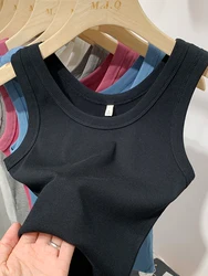 Summer Women Sleeveless Tank Tops Fashion Crop Top O-neck Fitness Knitted Ribbed Vest Female Solid Camis Cropped Streetwear