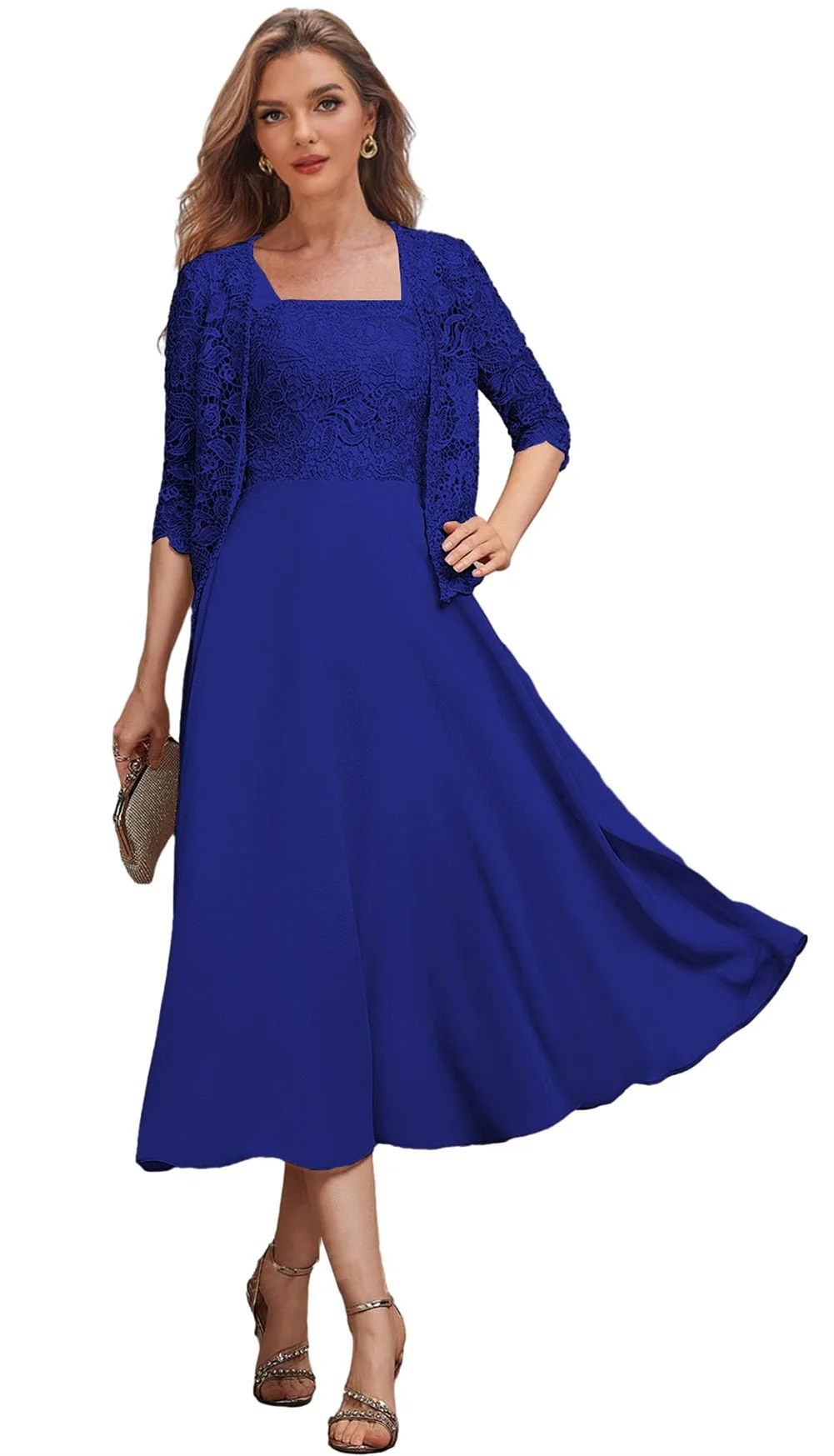 Vestidos personalizados para madre de la novia, 2 piezas, Apliques de encaje, longitud del té, línea A, vestidos de noche formales con chaqueta