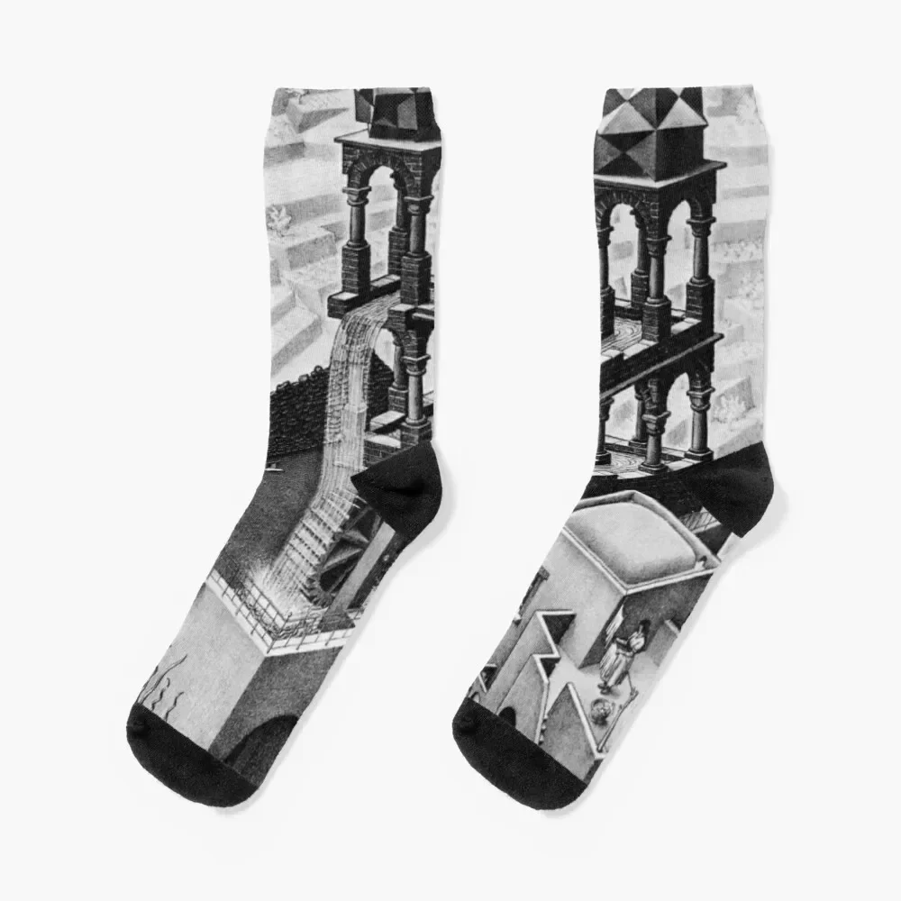 Waterfall by Maurits Cornelis Escher Socks Climbing cute Hiking boots Mens Socks Women's