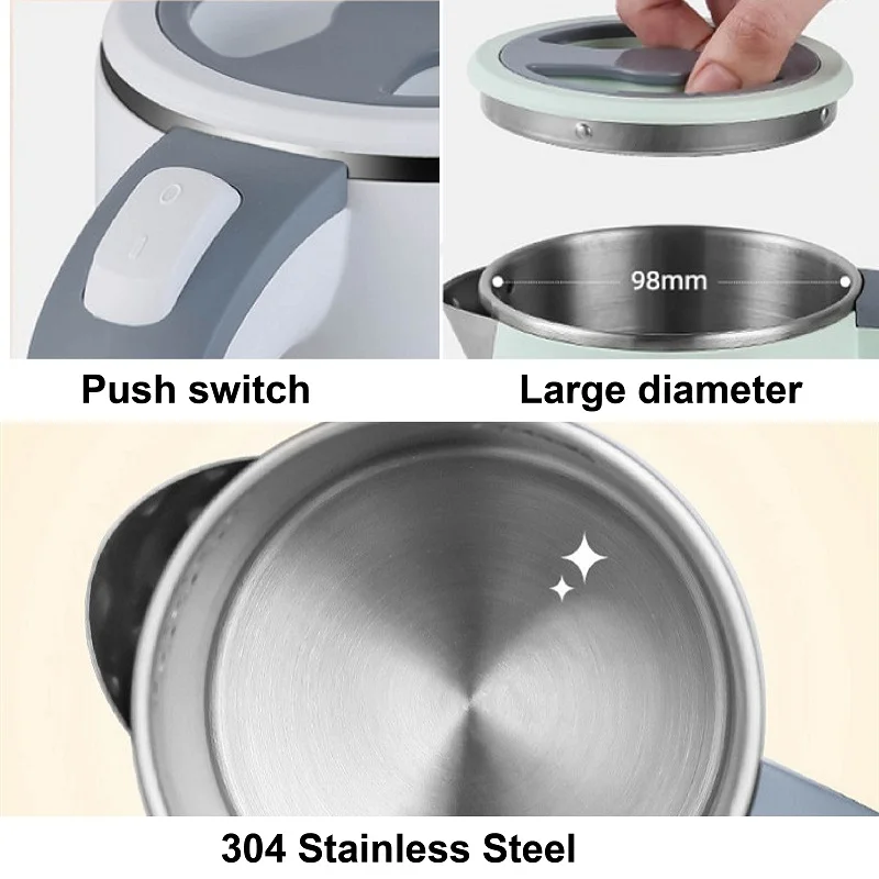 

Портативный электрический чайник 110В/220В с внутренней частью из нержавеющей стали, быстрый нагрев, подогреватель воды, кофеварка, нагреватель для путешествий, 800 мл
