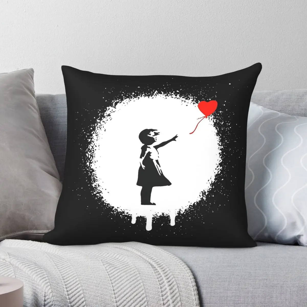 Balloon Girl Banksy Spray Square Pillowcase Polyester Linen Velvet Printed Zip Decor Throw Pillow Case Car