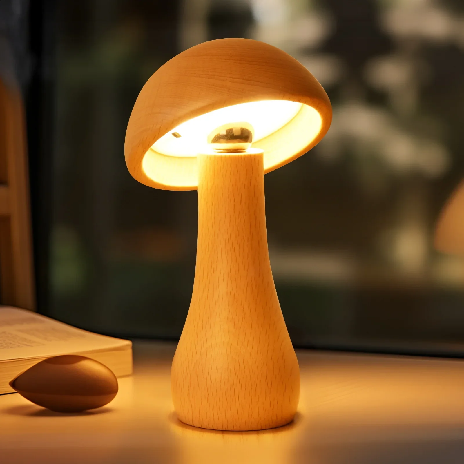 

Solid Wood Mushroom Lamp Bedside Bedroom Sleeping Student Dorm Charging Night Light Creative Eye Care Gift LED Desk Light