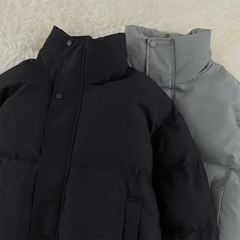 

Осенне-зимняя теплая повседневная хлопковая куртка оверсайз в стиле «хлебный пуховик» для пар, плотная, с простым воротником-стойкой, свободного кроя, для отдыха.