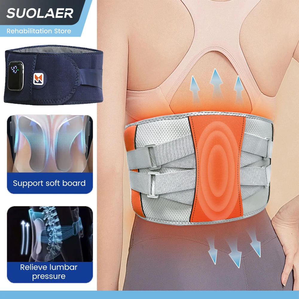 Heated Waist Massage Belt Lumbar Massager Relieve Fatigue Relax Muscle Hot Compress Vibration Back Support for Blood Circulation