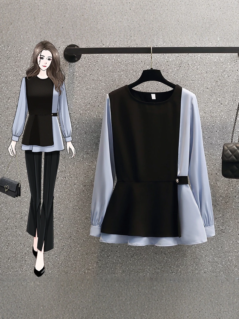 

Уникальная модная женская блузка весна 2026: новинка больших размеров, имитация двухслойности, омолаживающий эффект, французский стиль, длинный рукав