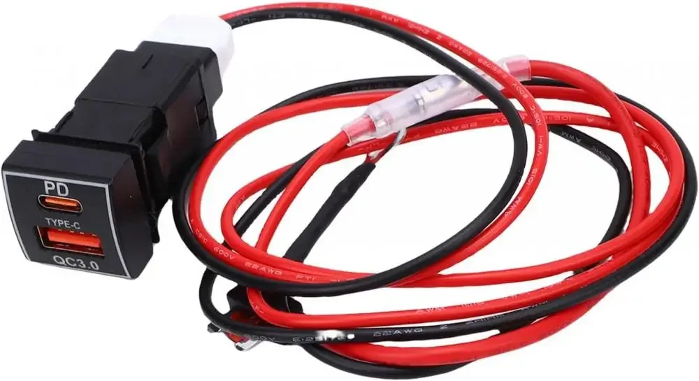 Kebidumei 12V/24V Auto-Ladegerät PD QC3.0 Ladebuchse Stromadapter USB-Anschluss mit Kabel LED-Licht für Toyota Auto-Zubehör – Detail 8
