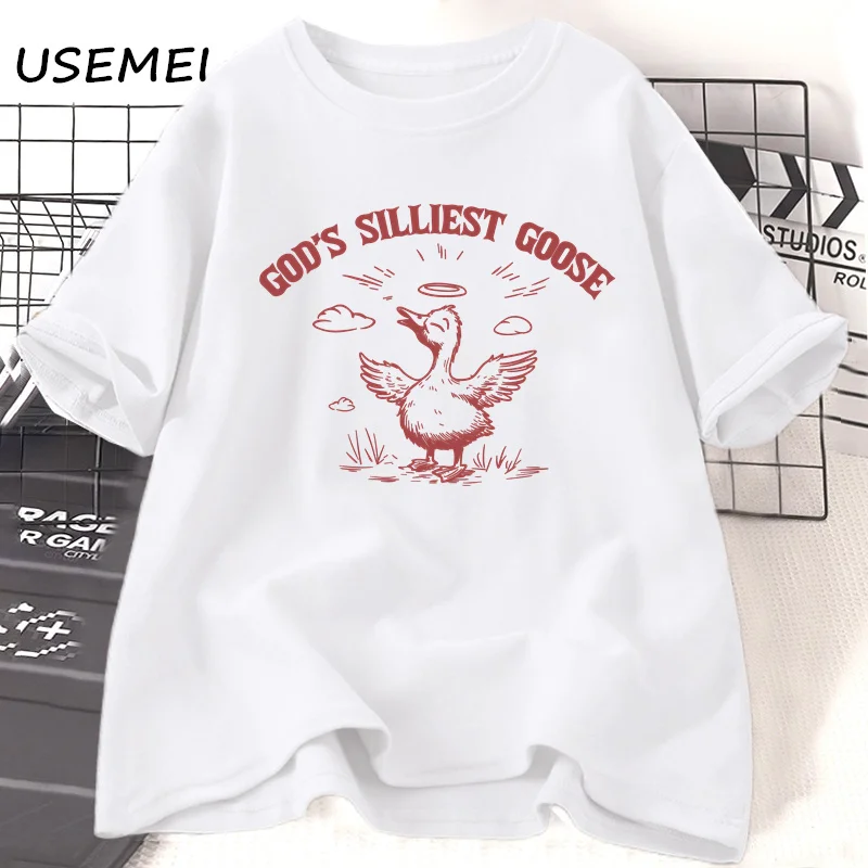 God's Silliest Goose T-shirts Print Funny Silly Graphic T Shirts Vintage Animal Fashion Casual Short Sleeve Cotton Tshirt