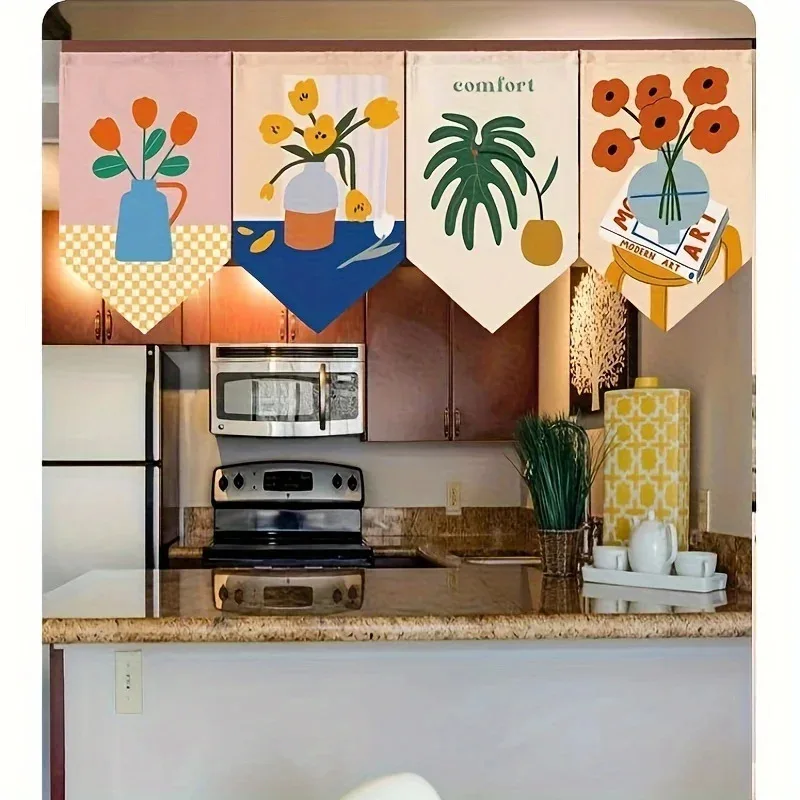 Japanese Noren Curtain Sushi Restaurant Hanging Short Door Curtain Triangle Flag Kitchen Home Decor Cortinas Rideau