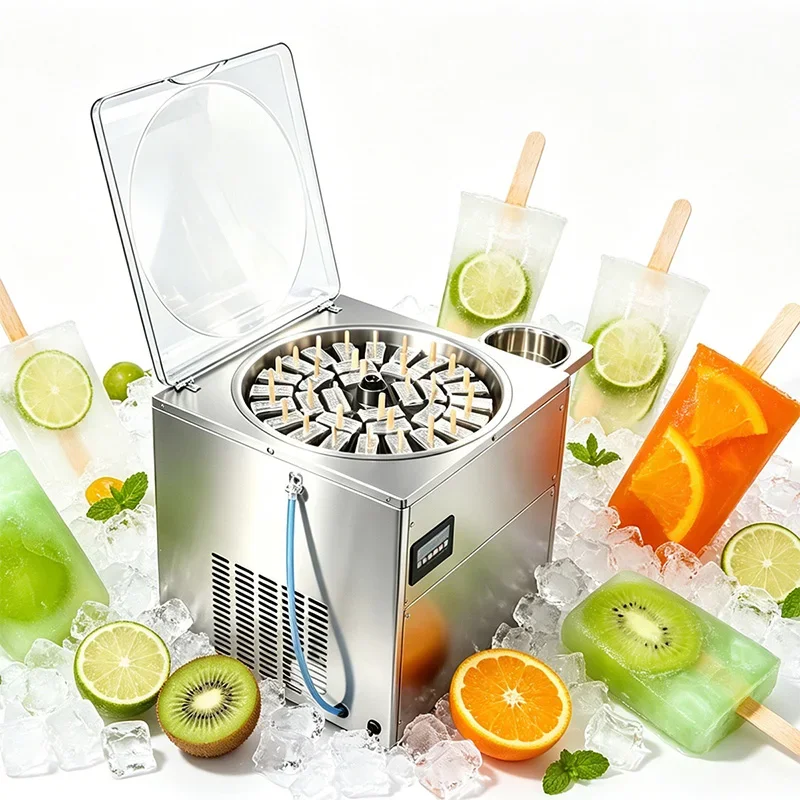 Countertop Stainless Steel Popsicle Maker 32 PCS/Pot, Automatic Rotation, Compressor Cooling, Pasteurized Handmade Popsicles