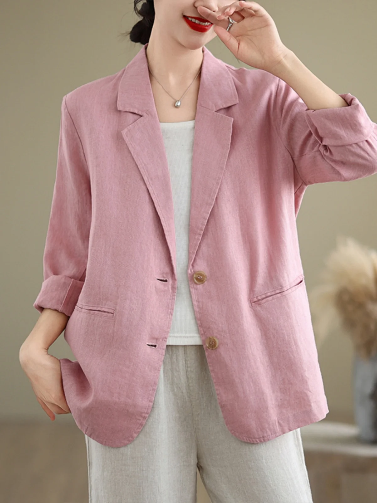 

Хлопковый льняной костюм в стиле ретро, женский весенне-осенний свободный повседневный костюм с воротником на заказ, длинный свеч irt, удобный комбинезон для поездок на работу