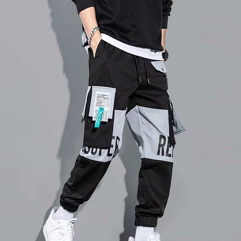 Men Drawstring Casual Pants Ribbon Tassel Pocket Hip Hop Joggers Cargo Pants Workout Sweatpants Trousers Sweatpants Streetwear