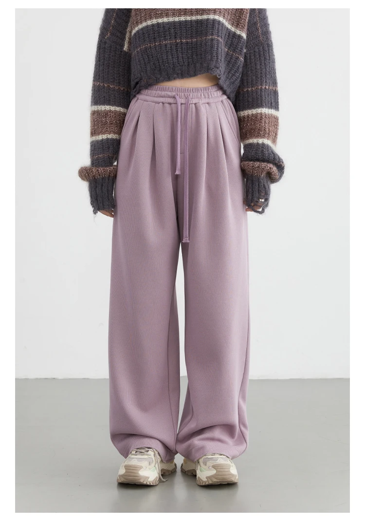CHIC VEN Women's Pant Streetwear Solid Loose New Drawstring Sports Casual Trousers High Waisted Pants Autumn Winter 2025