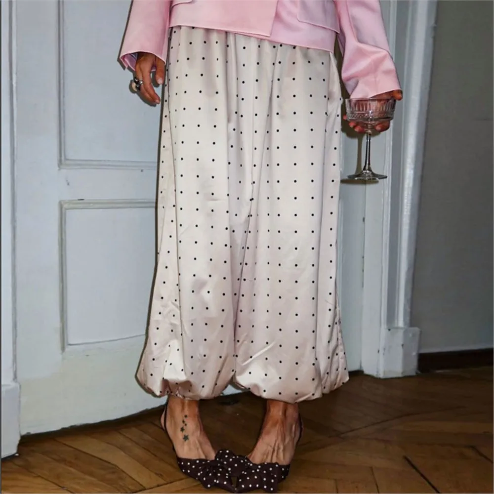 

Temperament Women Pants Trouser Straight Pant Commuting All-match French Loose Simple Style Polka Dots Contrast Fashionable Lady