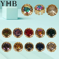 YHB Top Quality  Bird nest Glass Crystal AB Moonlight Sewing Stones Flatback Sew on Claw Rhinestones For Garment Clothes Bags