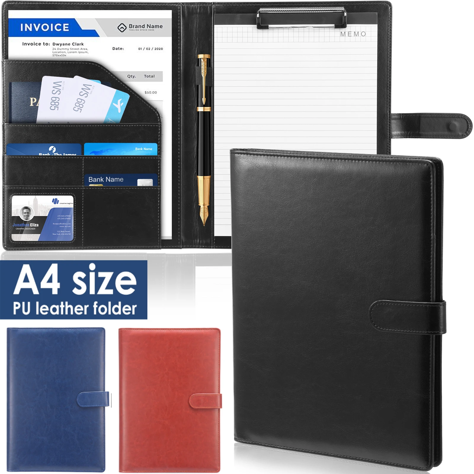 

Professional Leather Portfolio Folder Binder Legal Pad Holder A4 Notepad Resume Writing Pad Conference Document File Organizer