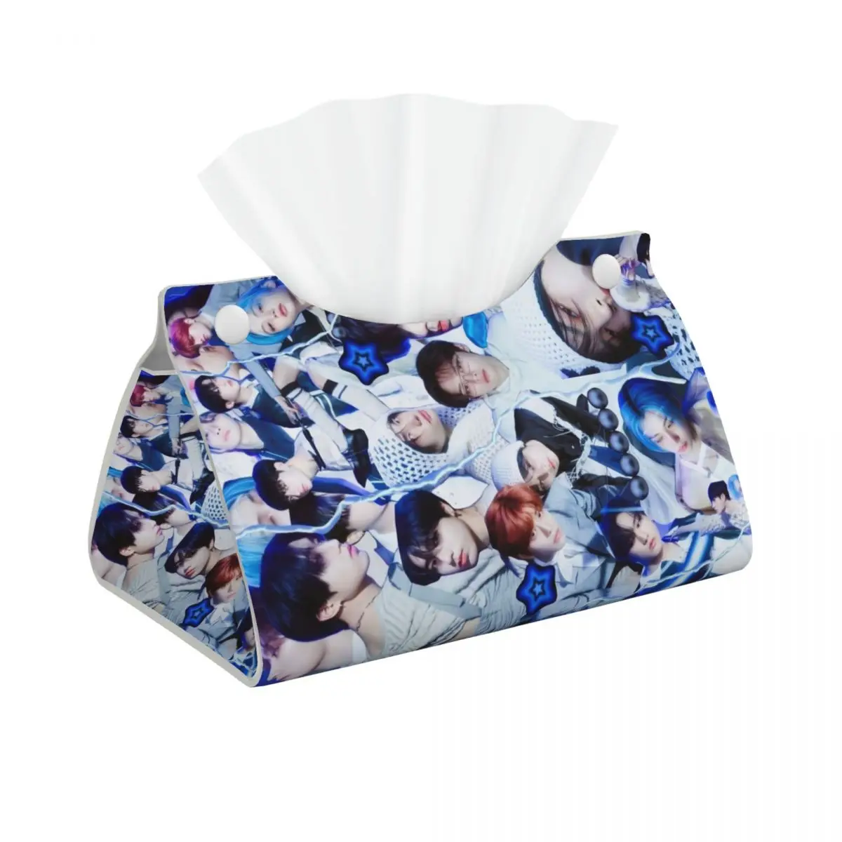 Custom Kpop Stray Kids Rock Fashion Tissue Box Holder Rectangular TV program PU Leather Facial Tissue Box Cover for Car Home