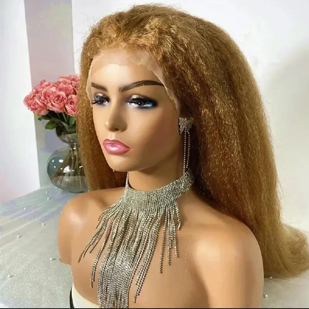 26 بوصة ياكي براون غريب مستقيم 180 الكثافة غلويليس الاصطناعية طويلة 13*4*1 الدانتيل شعر مستعار أمامي للنساء Babyhair preplucked يوميا