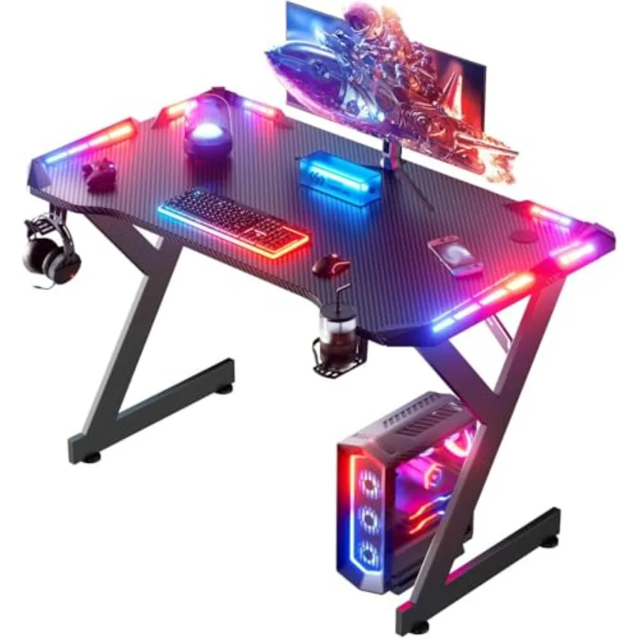 

Игровой стол 40 дюймов с LED-подсветкой, эргономичный компьютерный стол для дома и офиса с большой столешницей из углеродного волокна для работы