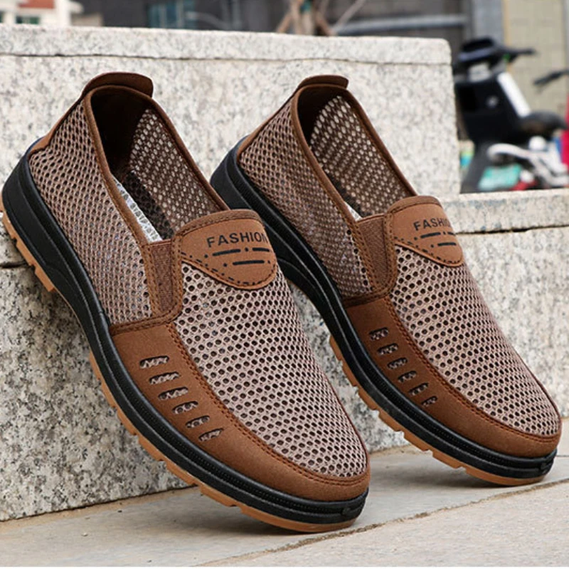 Mesh Anti Slip Flat Shoes 2024 New Men's Comfortable Breathable Casual Shoes Men Outdoor Walking Shoes Slip on Loafer