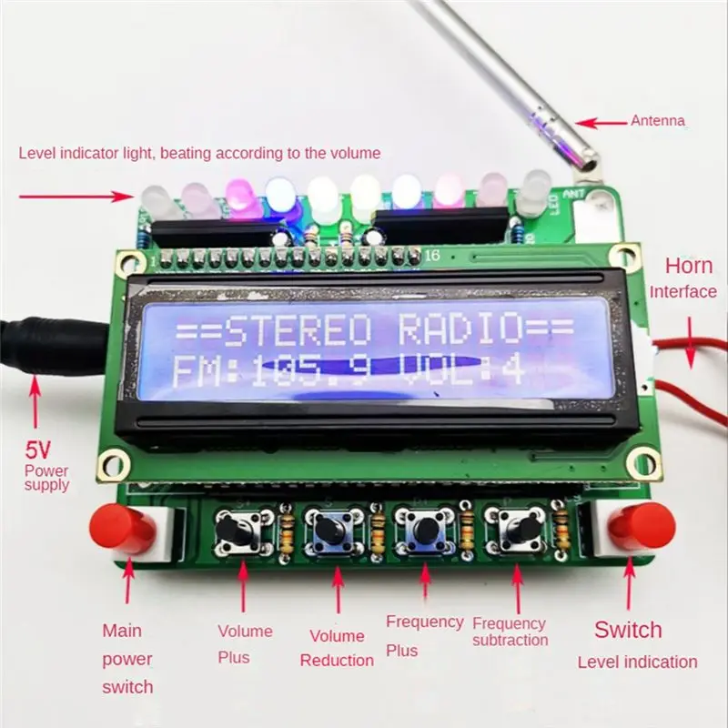 A32I Radio Electronic Finished Product 51 Single-Chip FM Digital Audio Machine Separately RDA5807 Digital FM Radio Receiver