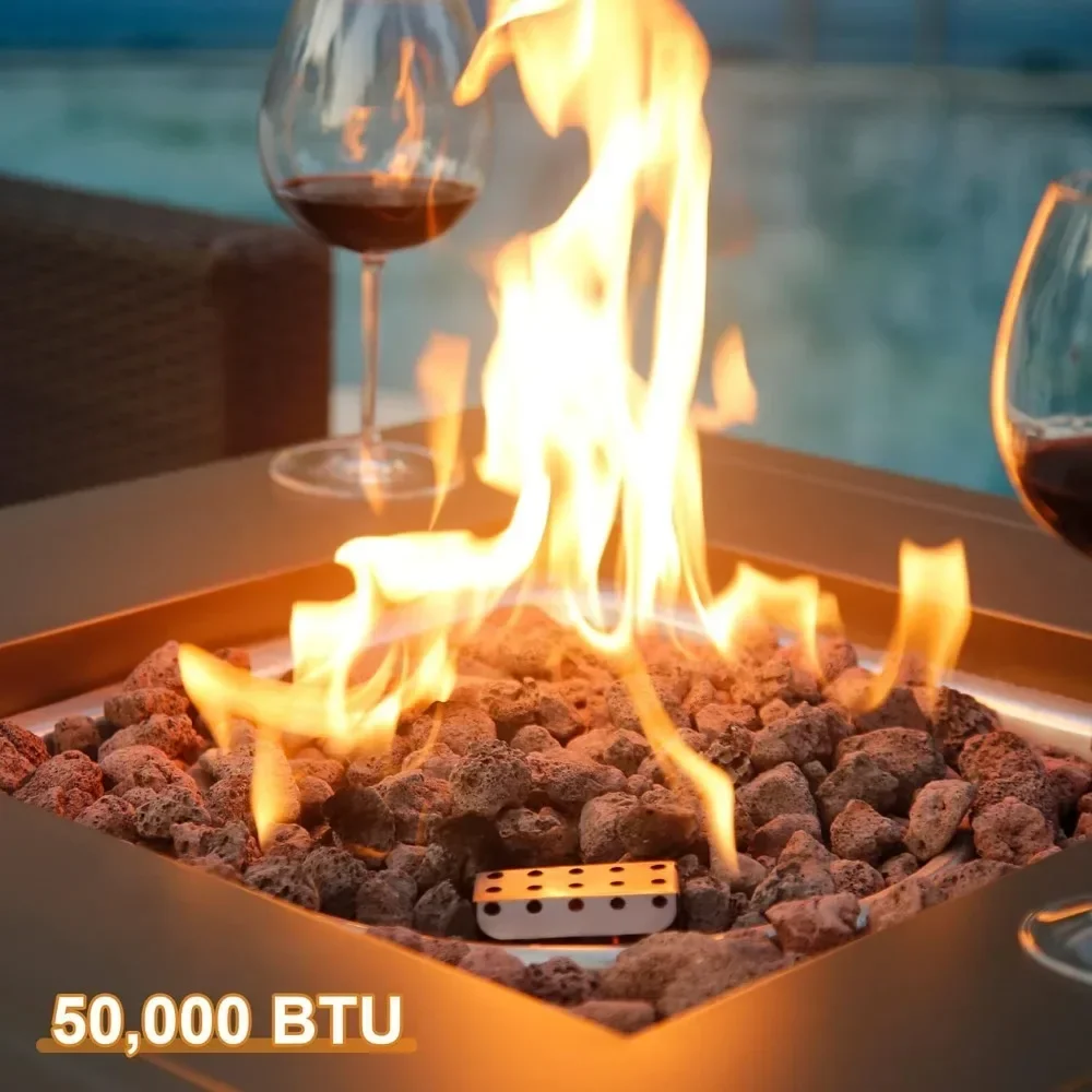 XMSJ Gas FirePit Table 28 Inch Propane Fire Pit Table 50,000 BTU with Free Lava Rock and Tabletop Lid, Gas FirePit