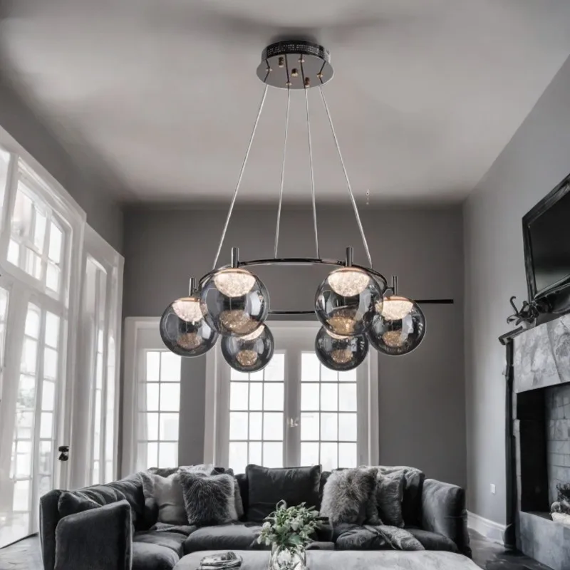 Postmodern Smokey gray designer light Circular chandelier, Brass Suspension Line lustre Ceiling for room, APP with RC Dimmable