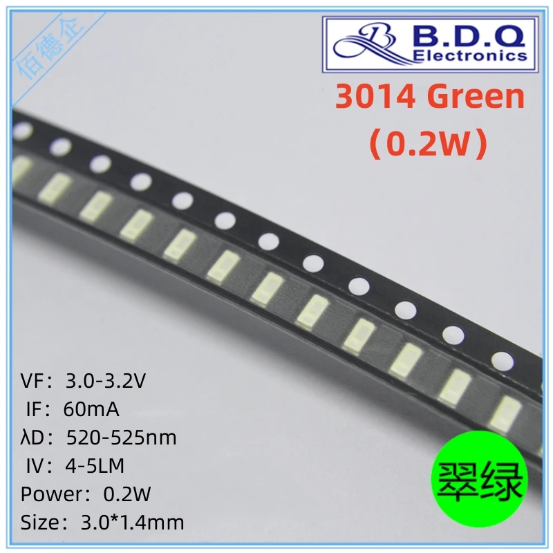 

3014 Green 0.2W LED Lamp Beads SMD LED Light Size 3014 Light-emitting Diode High Bright Quality 100pcs