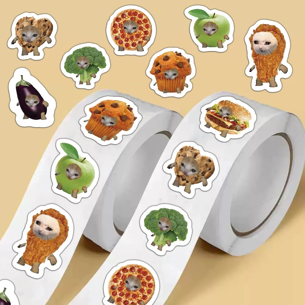 

500pcs Cute Food Cat Stickers Roll Funny MEME Cartoon Decals DIY Laptop Phone Suitcase Kawaii Animal Sealing Label Sticker Toy