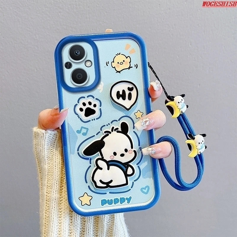 Kuromi 3D Cartoon Hand Strap Phone Case For Oppo A79 A78 A77 A77S A76 A74 A73 A72 A98 A96 A95 A94 A92 A83 Cute Toy Rope Cover