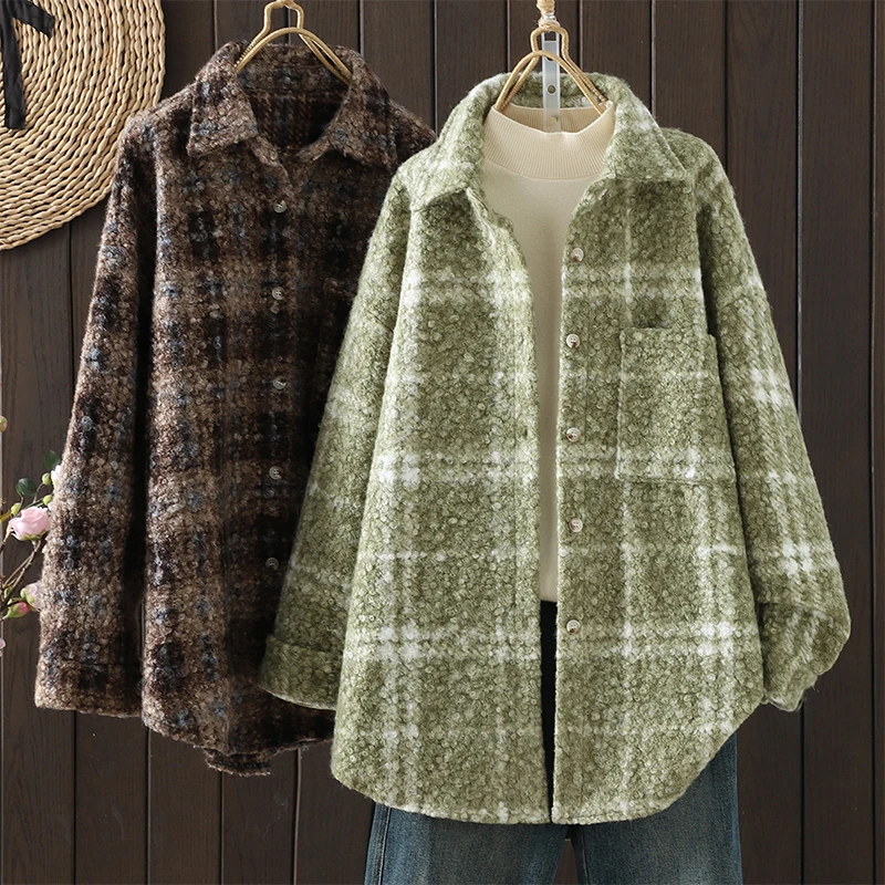 

Корейское повседневное шерстяное пальто в клетку, женское прямое длинное пальто-труба, зимняя верхняя одежда све, застежка на одной пуговице