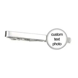 1pc Custom Photo Text Glass Cabochon Tie Clip For Men Metal Tie Clamp Pins Father Husband Customize Gifts