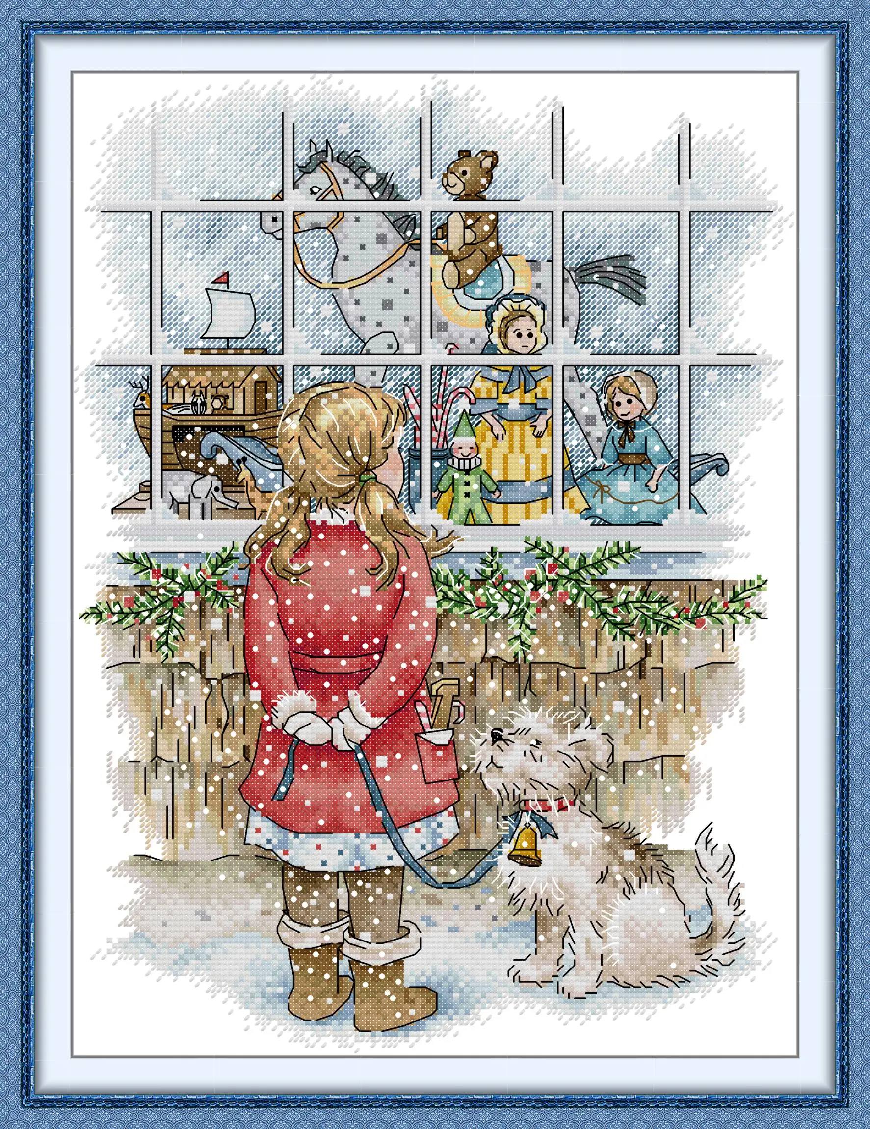 

Maydear Full Cross Stitch Kit, 11CT/14CT/16CT/9CT Aida Fabric,DMC Threads Sewing Pattern Embroidery Set-Christmas window