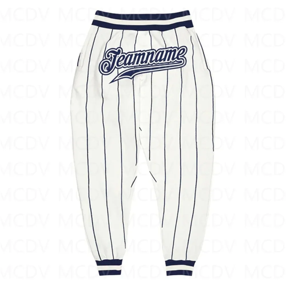 

Custom White Navy Pinstripe Navy-White Sports Pants 3D Printed Casual Unisex Jogging Trousers Loose Sports Pants