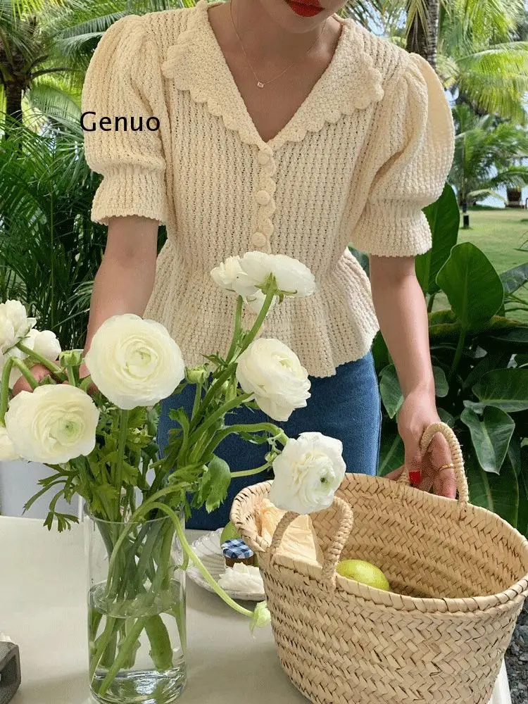 Short Sleeve Single Breasted Small Shirt Ladies Office Lady Versatile Cardigan Top New 2022 Summer Fashion Women Blouses Korean