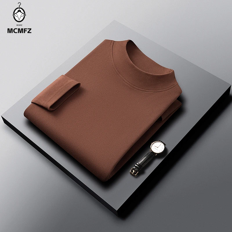 Male Warm Basic Shirts Half Turtleneck Long Sleeve Tops High Stretch Brushed Material Versatile Inner Wear For Autumn Winter