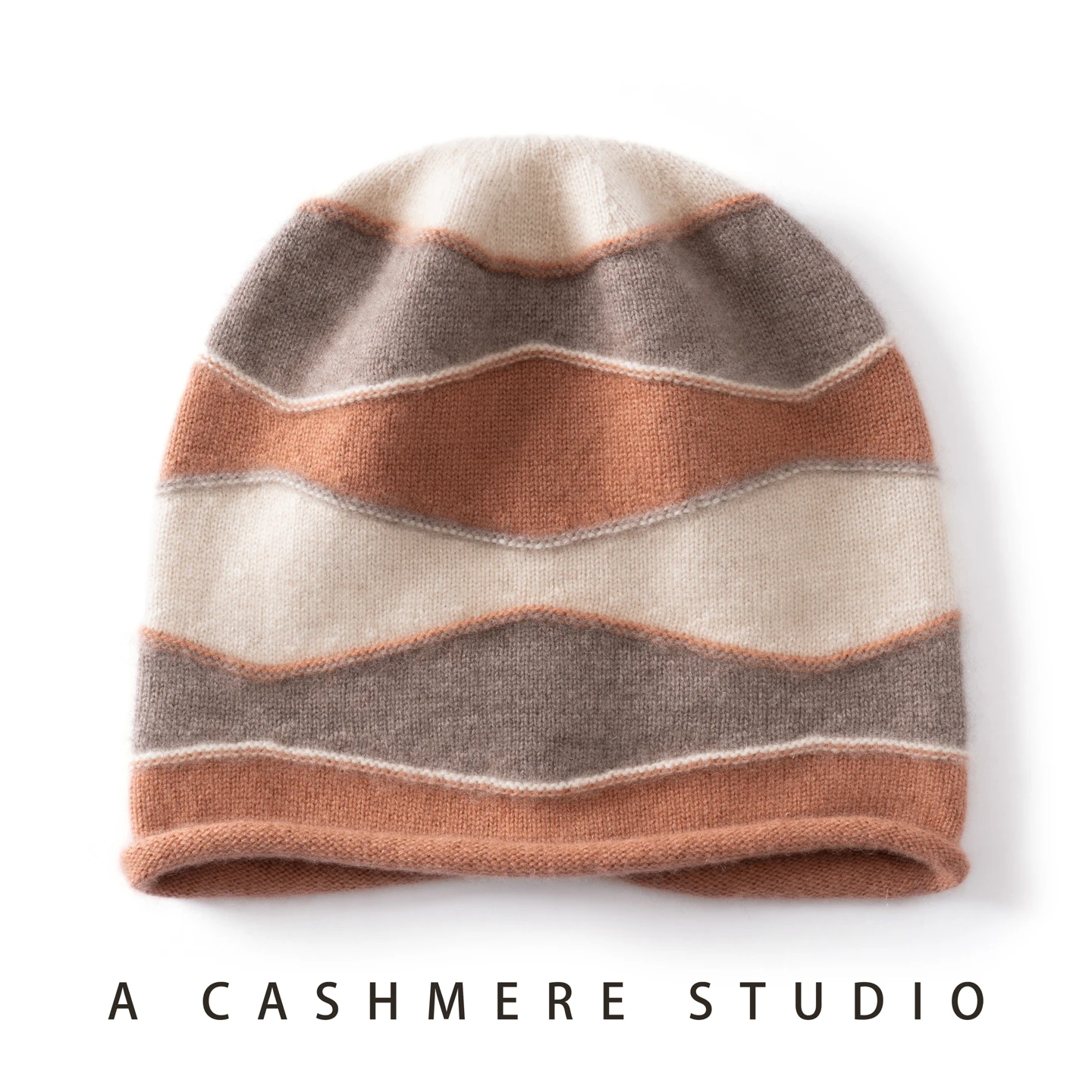 CASHMERE Material Striped Rainbow Beanies For Women Autumn Winter Outdoor Soft Keep Warm Caps Colored Patchwork Knitted Hat
