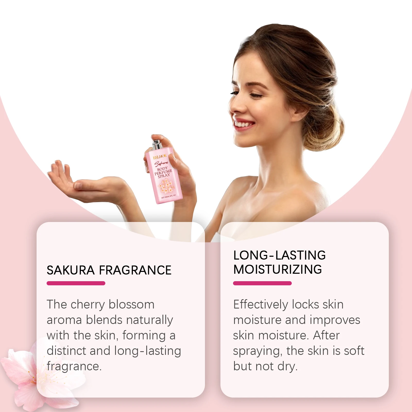 Sakura Body Perfume Long Lasting Plant Floral Fragrance Perfume Spray Fresh Balminess Moisturizing Smooth Nourishing Body Spray