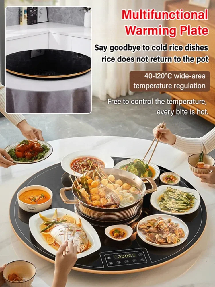 Healthy Eco-Heat Multi-Functional Warming Plate 46cm Dining Table Turntable Round Warming Cutting Plate