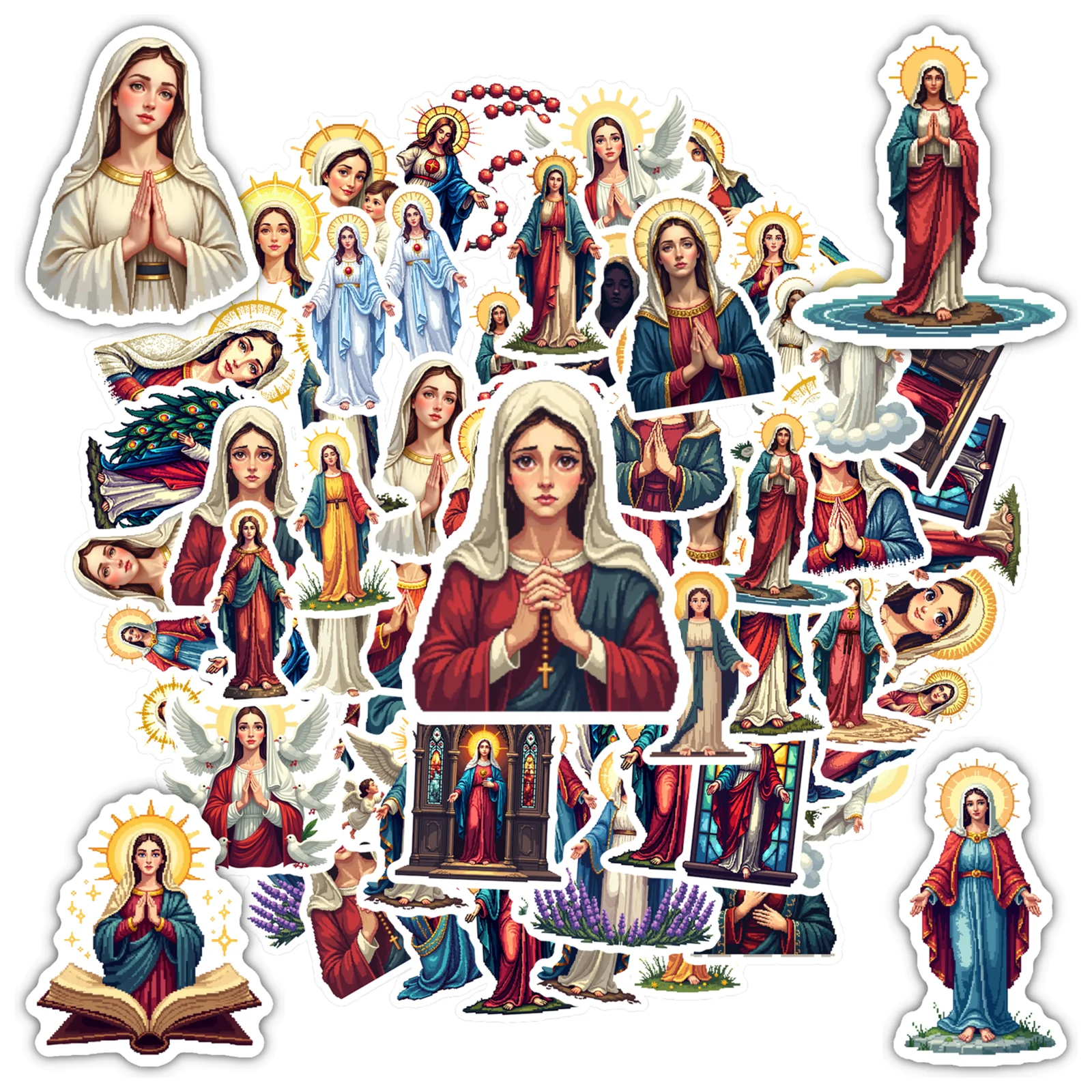 35 UDS-100 Uds pegatinas sagradas detalladas pegatinas cristianas de la Virgen María espiritual pegatinas religiosas para guitarra DIY bicicleta