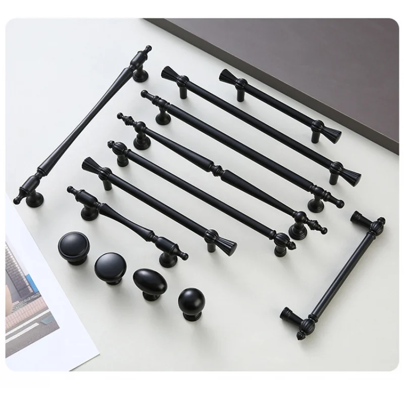 French-style minimalist solid single-hole furniture hardware accessories drawer cabinet door handle American-style black cabinet