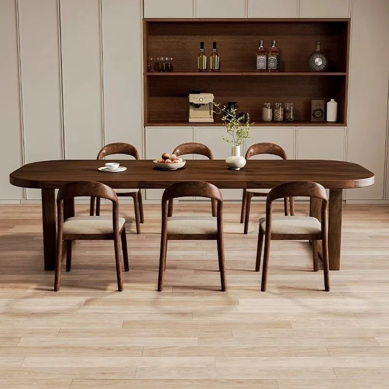 Hh2cc Black walnut solid wood dining table rounded corners anti-collision design living room home office strip simple wind
