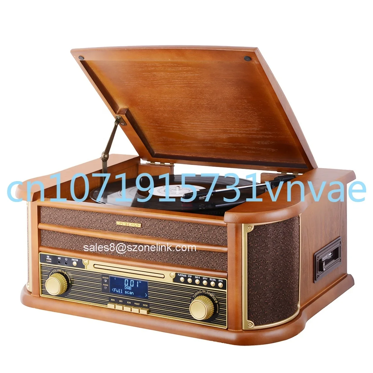 

Wooden Nostalgic Stereo Record Player Turntables Player with Recording Function