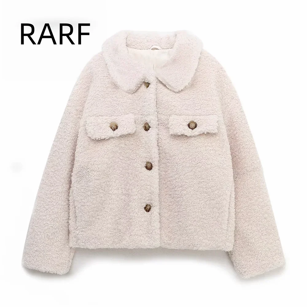 

Autumn and winter new Korean style loose collared single breasted warm imitation lamb wool fleece shirt jacket