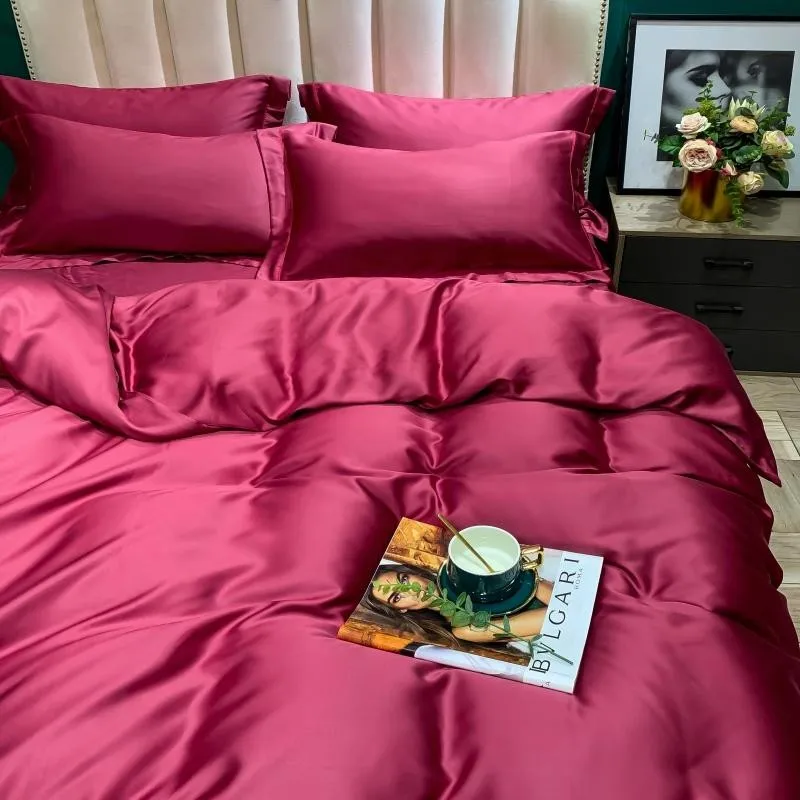 Eucalyptus Lyocell Silk Cooling Duvet Cover Bed Sheet Pillowcases Queen King Family Oversize 104X90